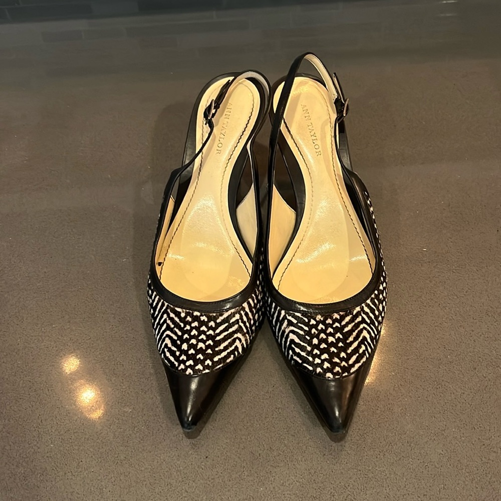 Ann Taylor Paige Black/White Calf Hair Heels, Size 8